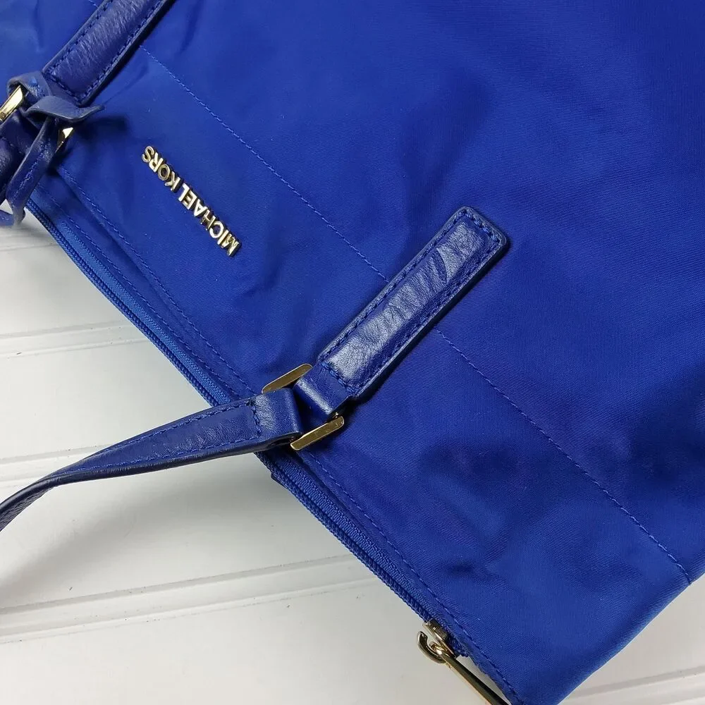 Michael Kors MK Nylon Tote Shoulder Handbag Purse Blue